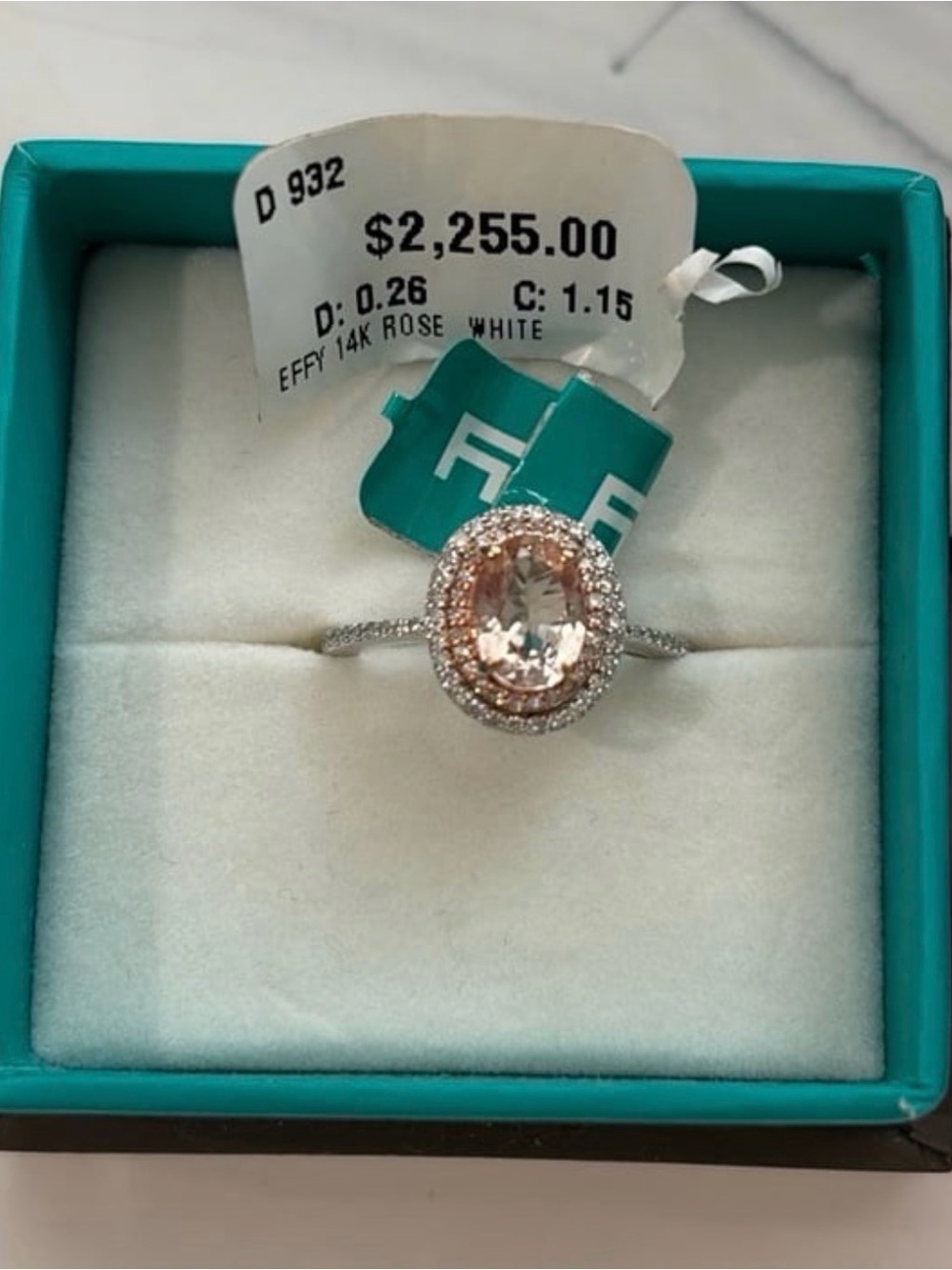 Effy Rose and White Gold Oval Morganite Halo Ring
